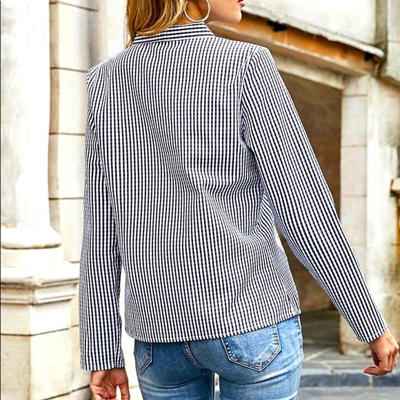 SHEIN | Tie neck blue gingham top shirt long sleeved - Picture 2 of 13